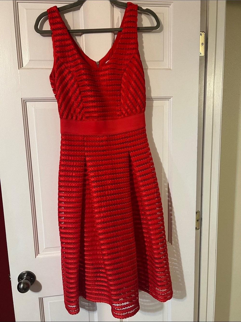 New York & Company Red Striped Fit-and-Flare Dress